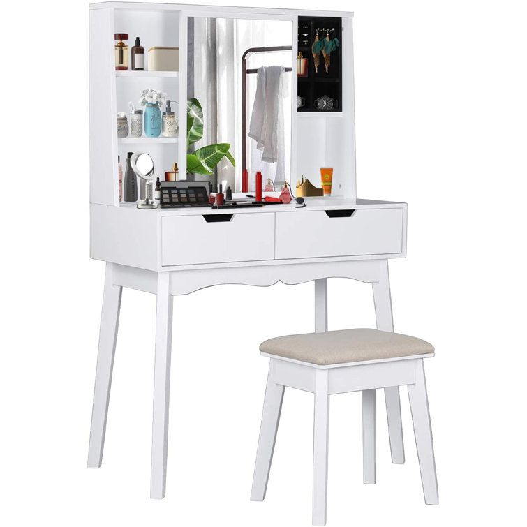 House of Hampton® Solid Wood Vanity Set with Stool and Mirror & Reviews Wayfair